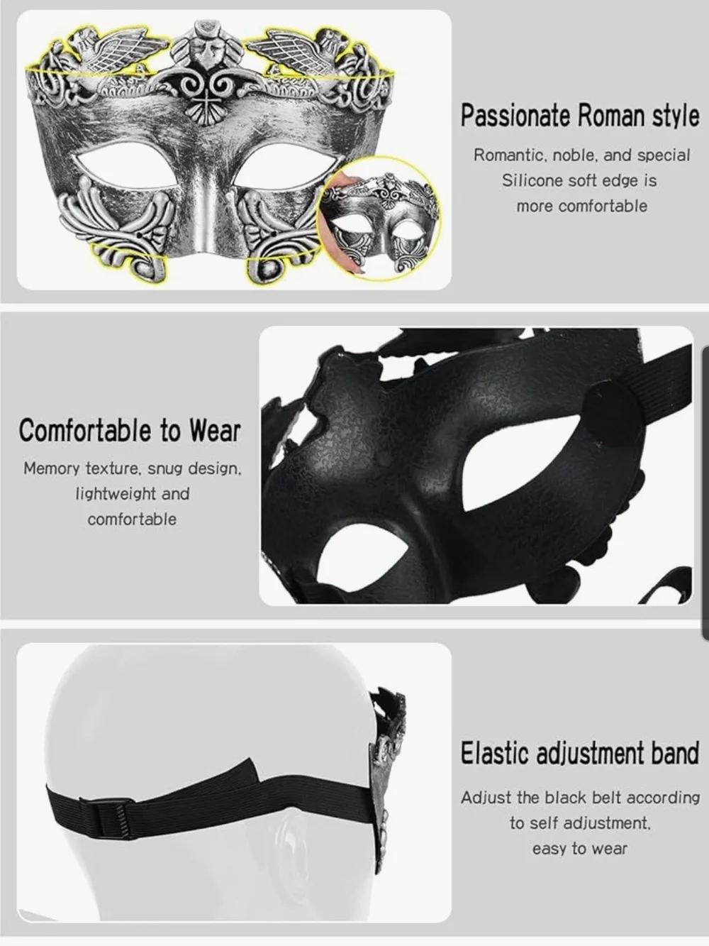 Silver Venetian Masquerade Mask - Ornate Metal Look One Size
